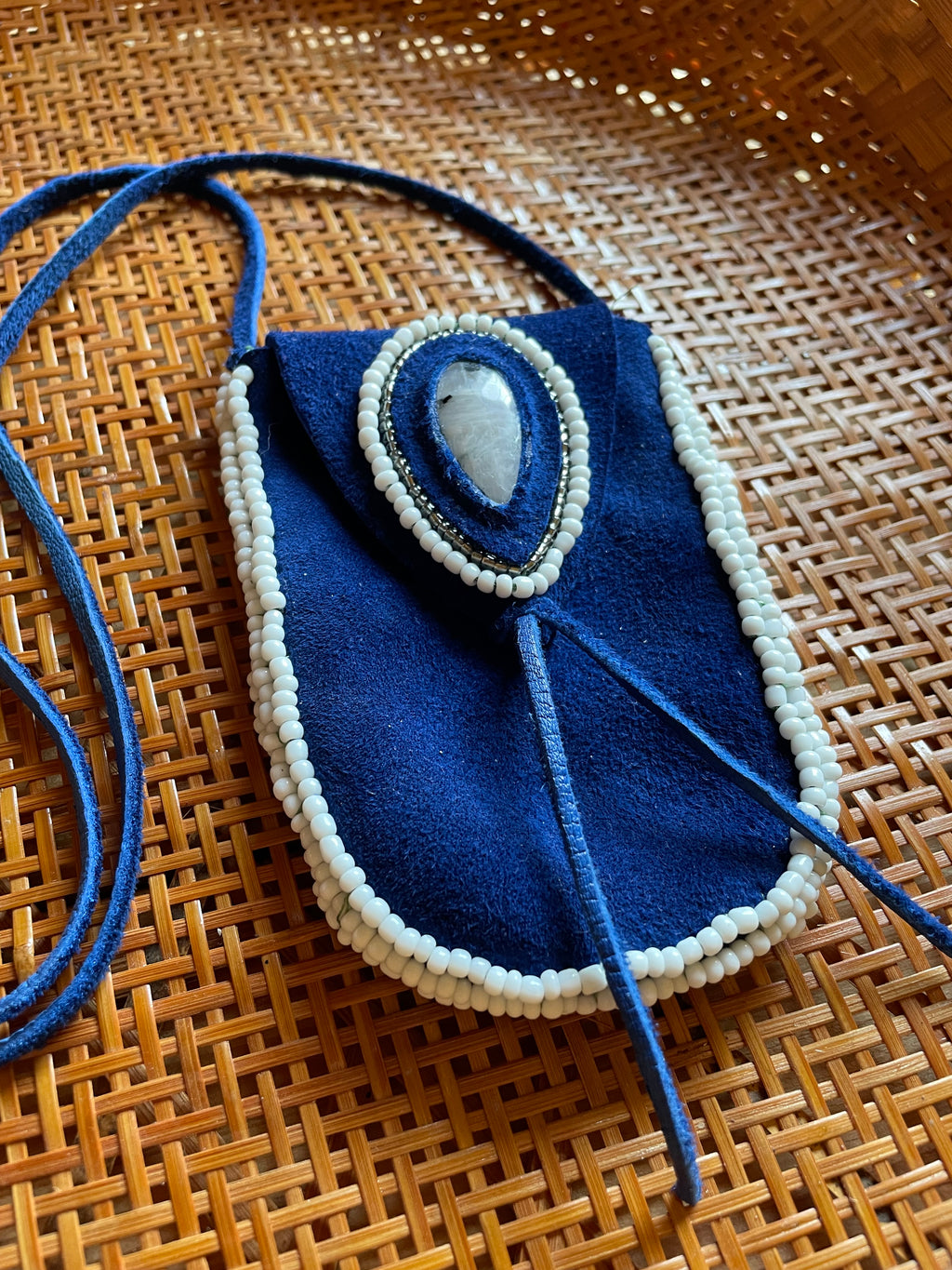 Blue Buckskin and Moonstone Medicine Bag