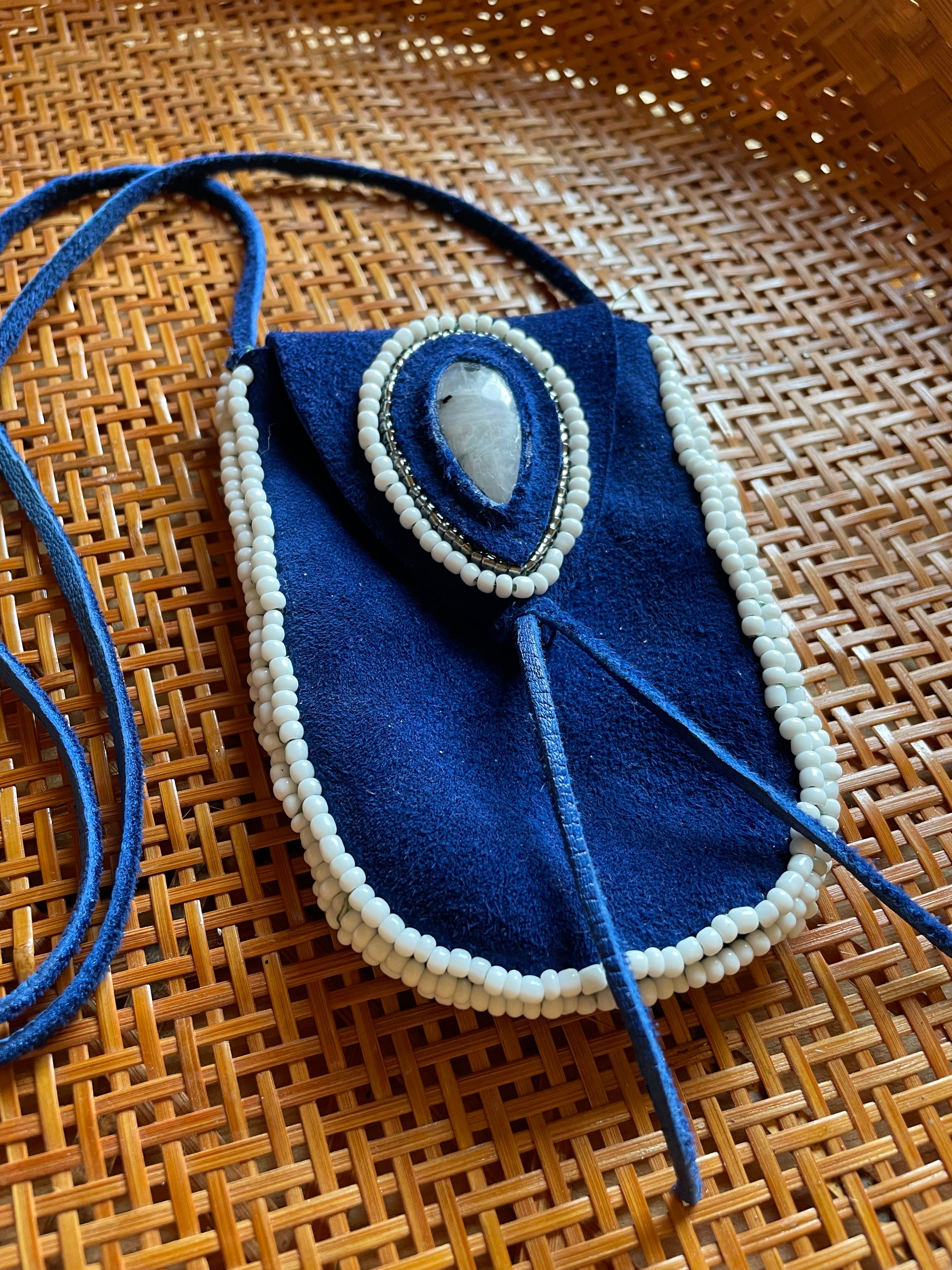 Blue Buckskin and Moonstone Medicine Bag