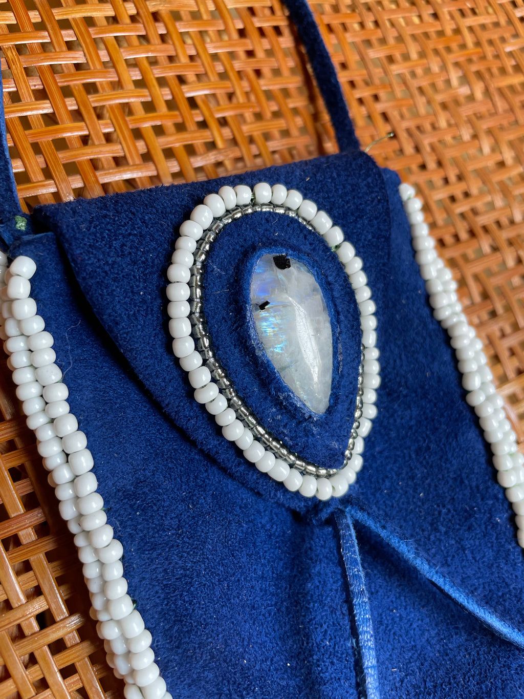 Blue Buckskin and Moonstone Medicine Bag