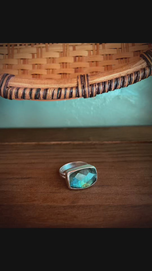 Faceted Labradorite set in Silver sz7.5